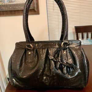 Brahmin Black Croc Leather Satchel